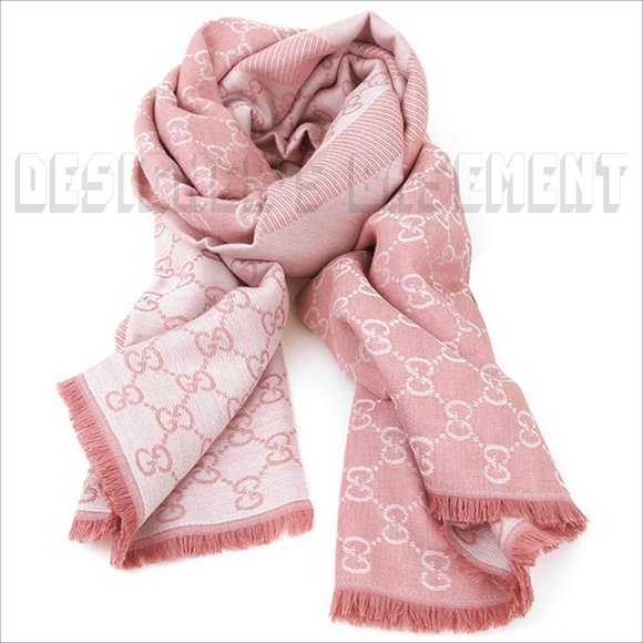 GUCCI 2-tone Pink & Ivory GGWEB giant 55"-sqr wool/silk pashmina shawl scarf NWT - Picture 4 of 13